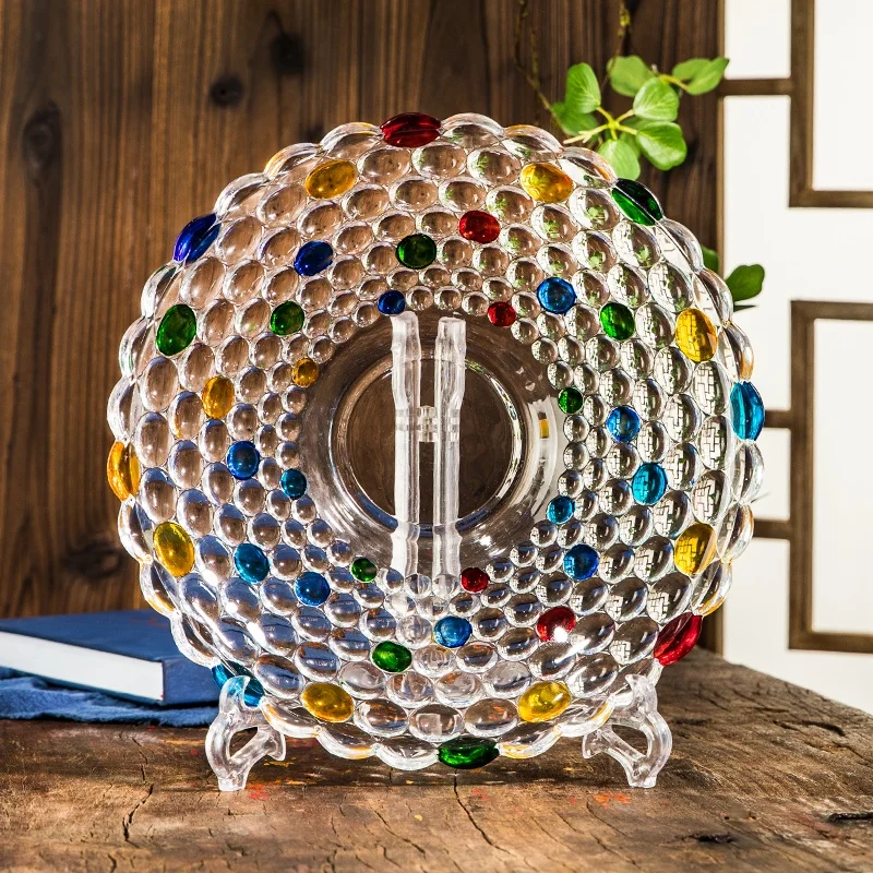 Vintage Hand Painted Crystal Glass Plate Luxurious Embossed Rainbow Fruit Dessert Plate