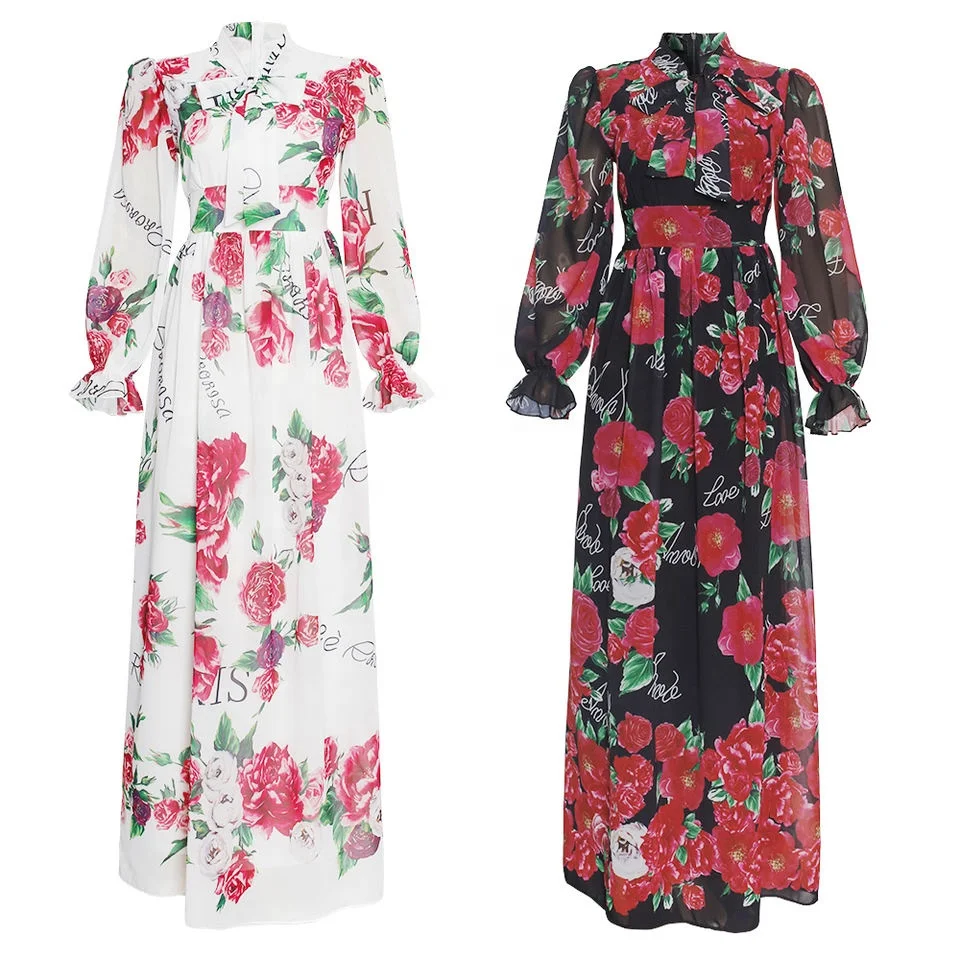 New Style Wholesale Summer AndSpring Plus Size Floral Printed Long Sleeve Women Casual Dress