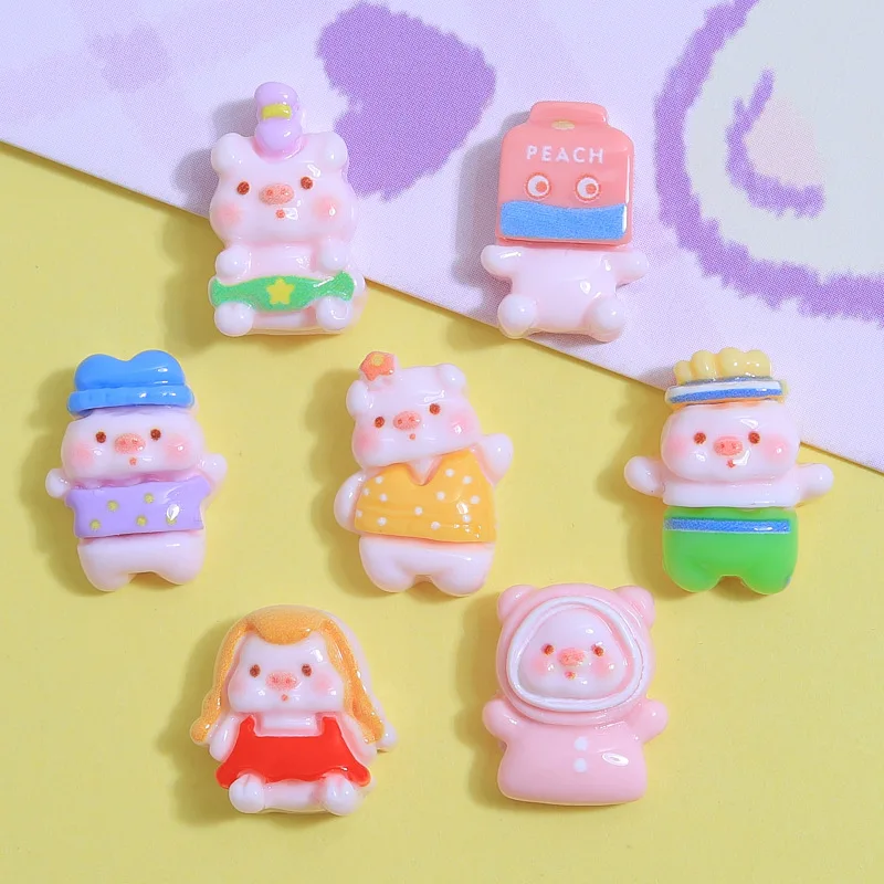 Mini Cute cross dressing pig small decorative resin accessories nail charm patch DIY resin crafts and arts
