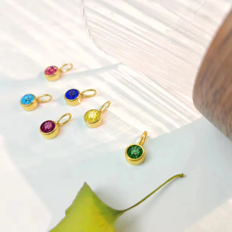 DIY Handmade 12 Month Birthstone Pendant Charm Stainless Steel Charm Color Stone Accessories Zirconia Necklace Jewelry Making