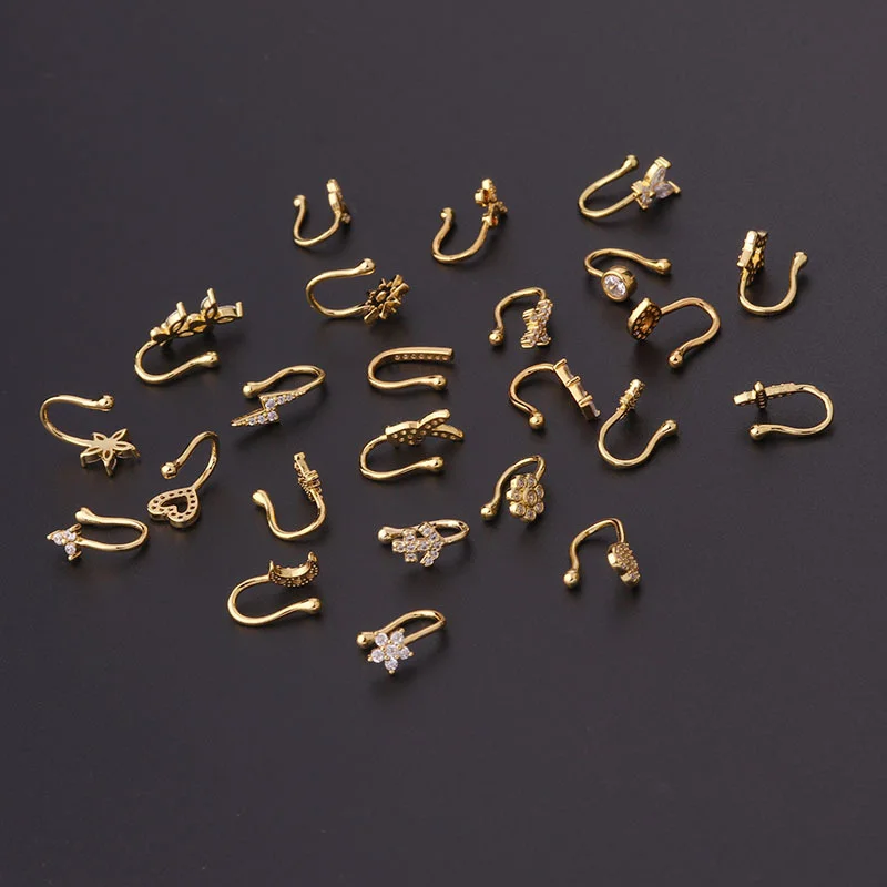 2024 custom stainless steel faux nose septum hoop nostril ring stud dangle clip on cuff non piercing jewelry