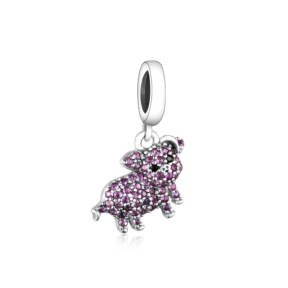 Customized logo Factory Price 925 Sterling Silver Red Zircon Cute Pig Piglet Dangle Beads For Original Brand Charms Bracelet