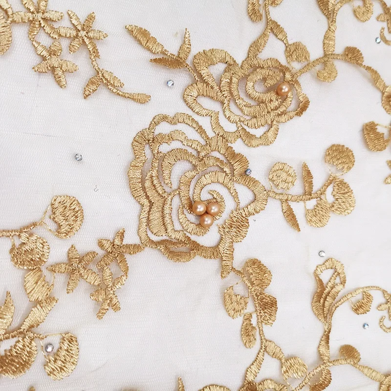 2019 latest cheap gold african lace fabric with pearls
