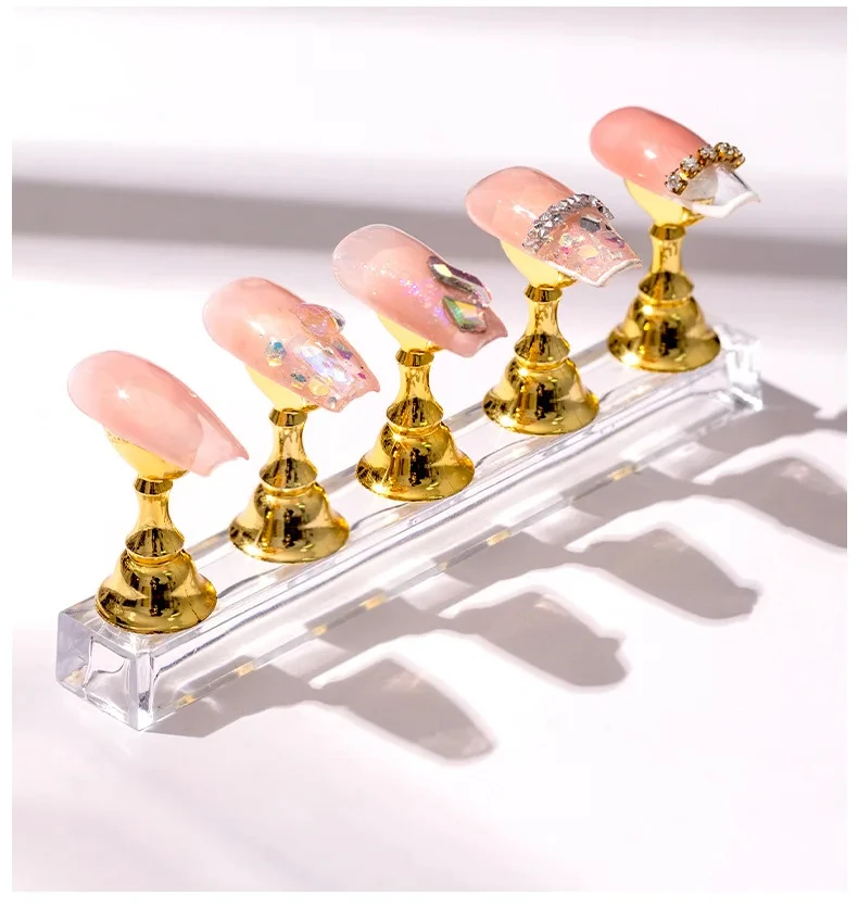 Wholesale Nail Art Raw Gradient colourful nail plate Putty Crystal Press On Stands Magnetic Tips Holder Acrylic Nail Practice
