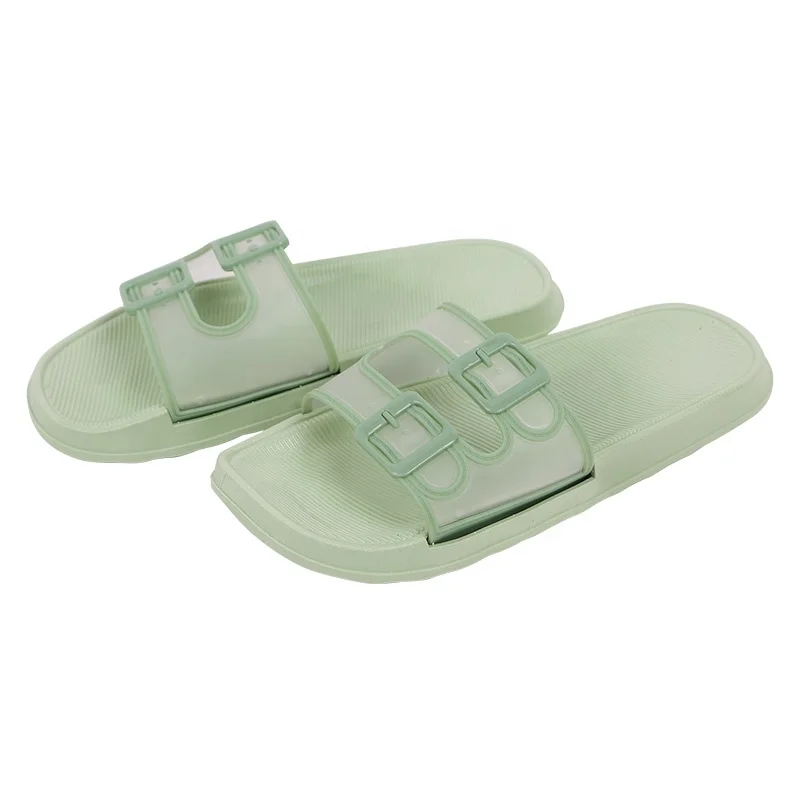 2021 Fashion Two Buckles Thick Soft Sole Platform Slippers Women Open Toe Flip Flops Outdoor Beach Slides Flat Sandals Shoes