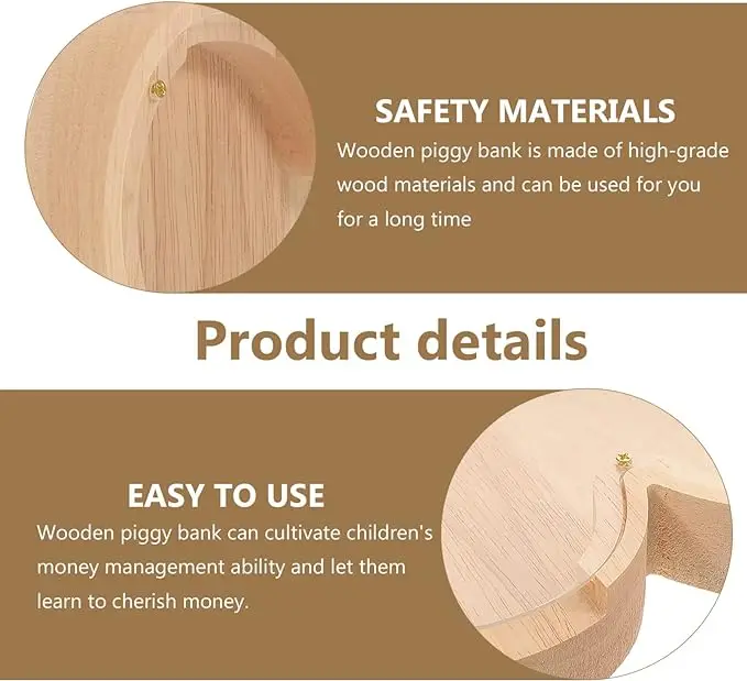 Wholesale Custom Creative Transparent wooden piggy bank heart-shaped cash box on the desk, living room For Kids