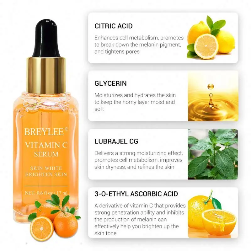 Oem BREYLEE 17ml Vitamin C Serum Skin White Brighten Skin Removes Melanin Face Care Anti Oxidant Whitening Vitamin C Serum Liquid