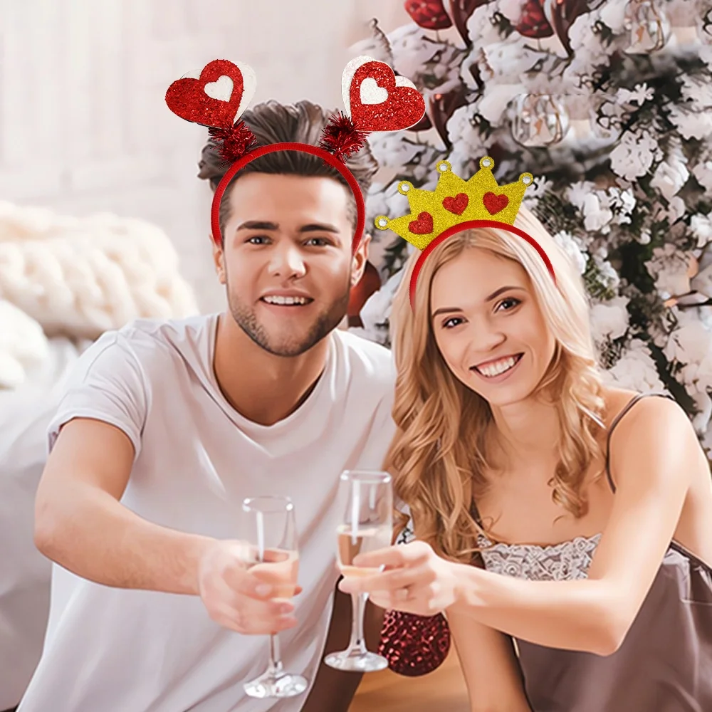 Valentines Heart Headband Glitter Hair Band Love Crown Red Girls Hair Accessories for Valentine Day Decoration Party Supplies