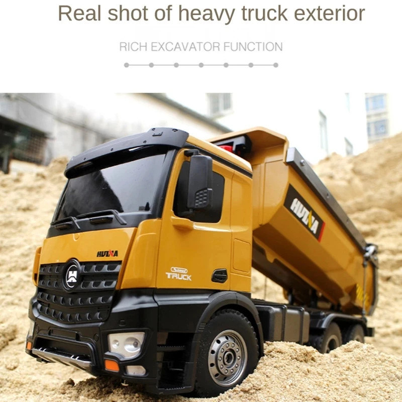 Hot Selling Huina 1573 1/14 2.4ghz 10 Channel Rc Dump Self-discharging Engineering Truck Metal Auto Demonstration With Led Light
