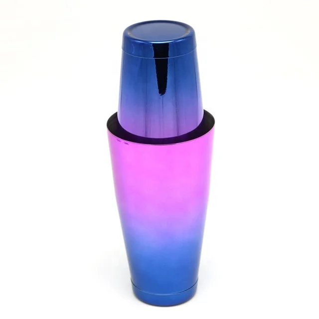 Amazon Top Sale Rainbow Colorful Stainless Steel Cocktail Bar Shaker Boston Style Shaker Bottle Professional Bartender Kit