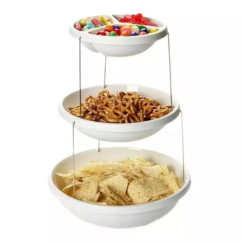 Double Layer Folding Fruit Plate Bowl Three Layer Retractable Party Cake Dish Foldable fruit bowl