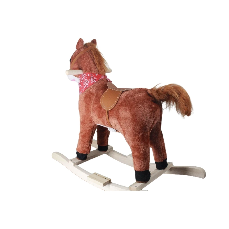 Promotion Children lovely Music stuffed plush Rocking horse toys with wooden base for the kids
