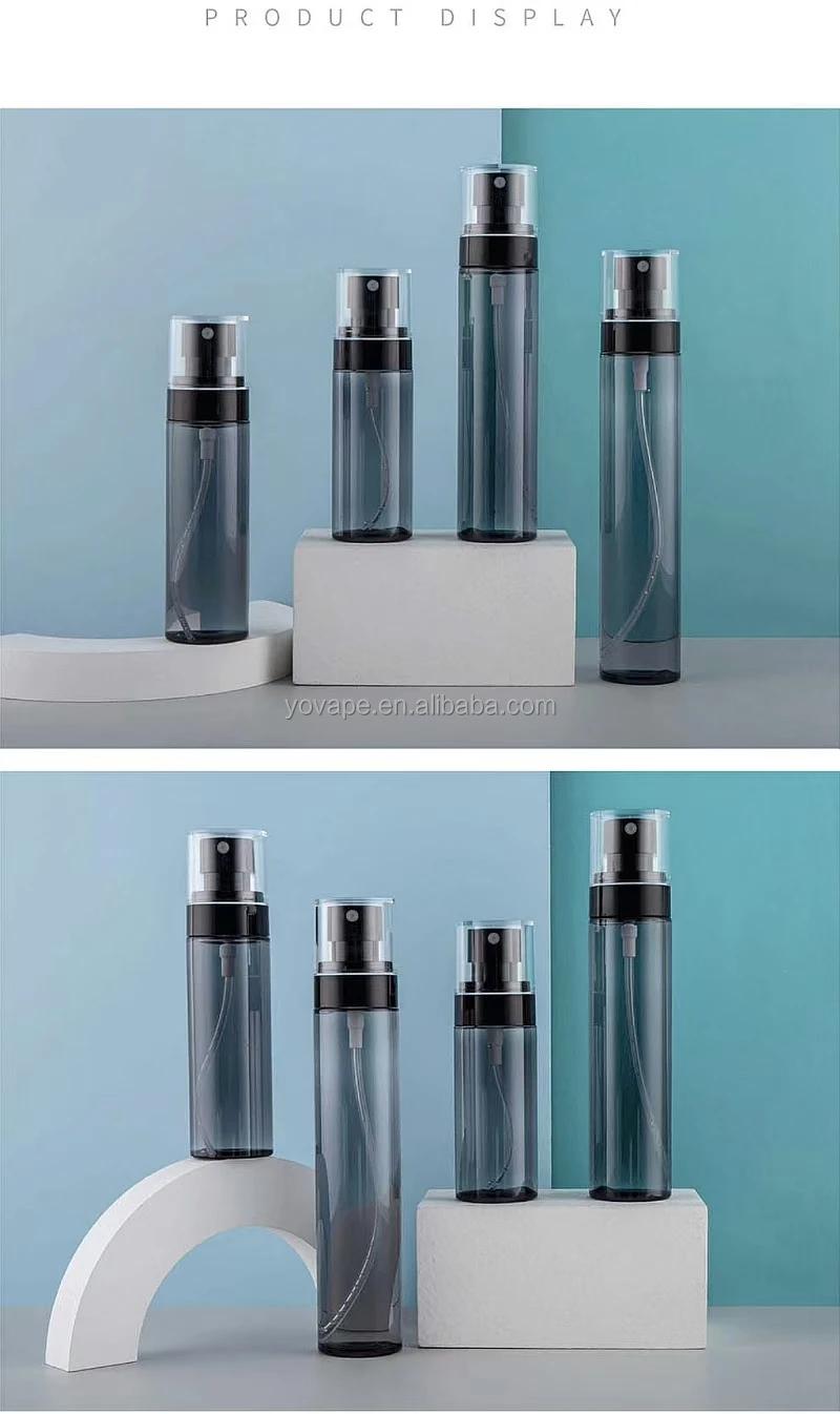 Custom 50ml 60ml 80 ml 100 ml 120ml fine mist clear pet plastic double wall spray lotion toner bottle with black pump