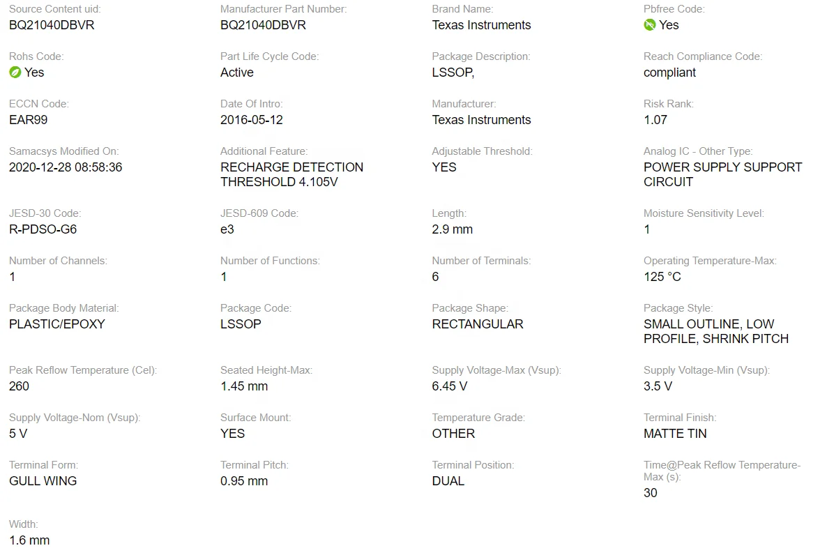 E-TAG BQ21040DBVR IC BATT CHG LI-ION 1CELL SOT23-6 Integrated circuit Electronic components IC BQ21040DBVR BQ21040DBVR