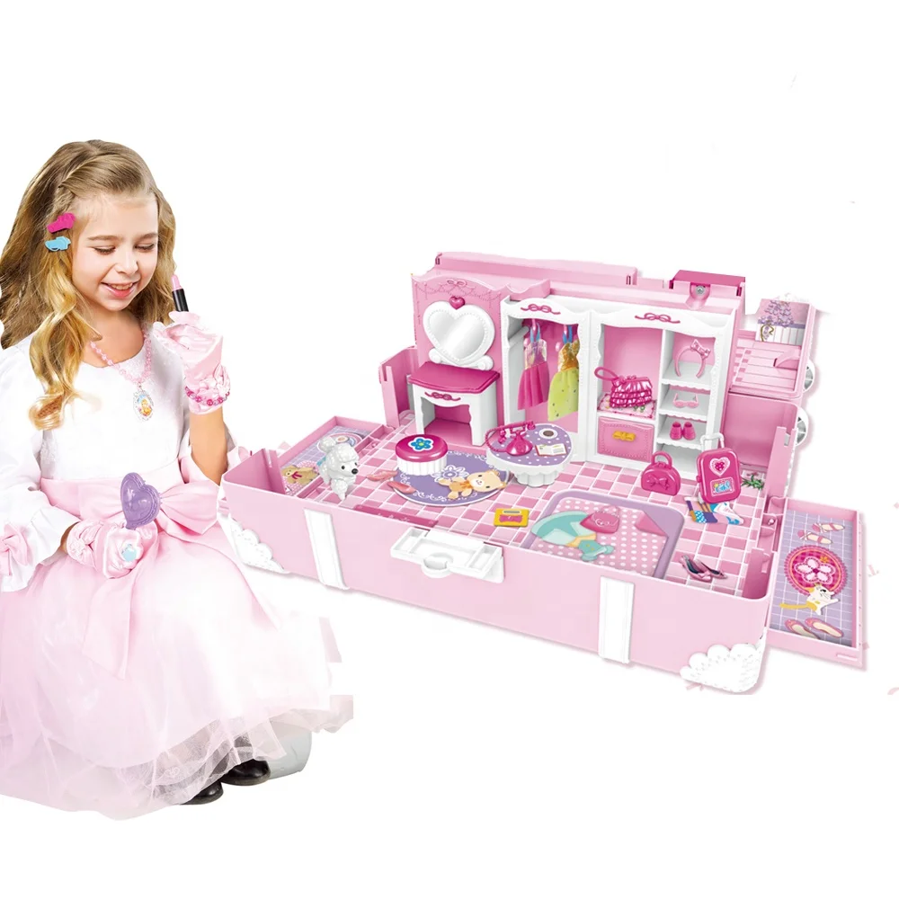 New item 2 in 1 room scene girls toy mini dolldream house diy dress up box  play set for babies