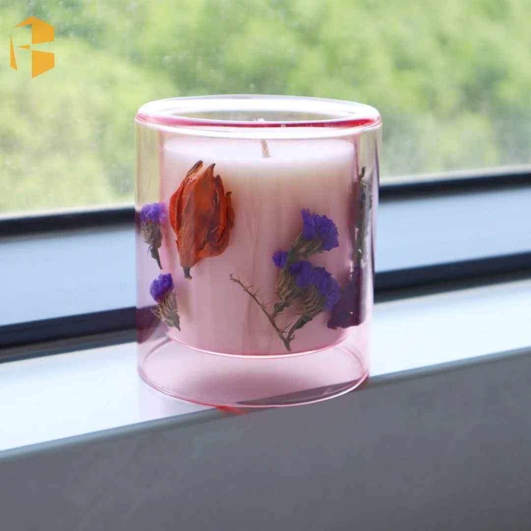 7oz 9oz 12oz High Borosilicate Glass Candle Vessel Private Label Soy Wax Luxury Double Wall Glass Candle