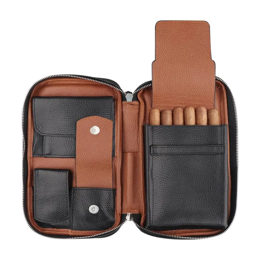 Amazon Aliexpress hot sell Cigar Bag PU Leather Humidor Travel Cigar Case for Cutter Lighter and Tobacco Cigarettes