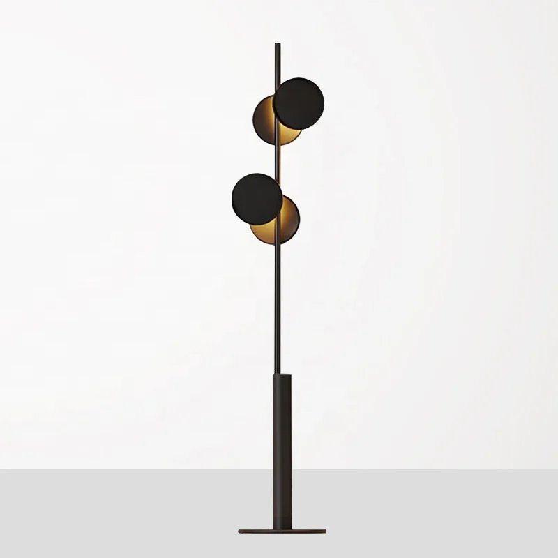 Modern simple luxury metal iron art round line black LED standing floor lamp for living room bedroom study hotel home
