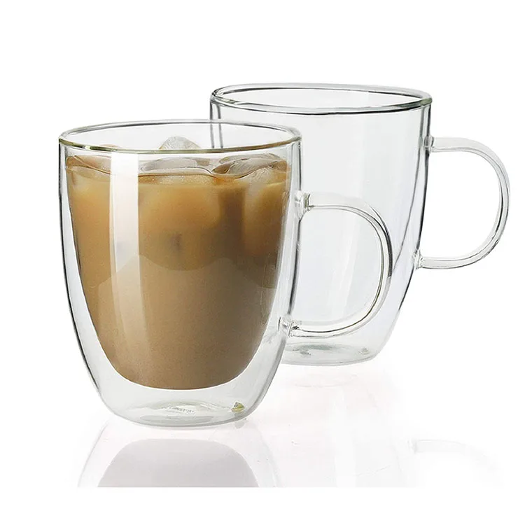 Luxury 350ml irish double walled coffee glass mug latte with handle