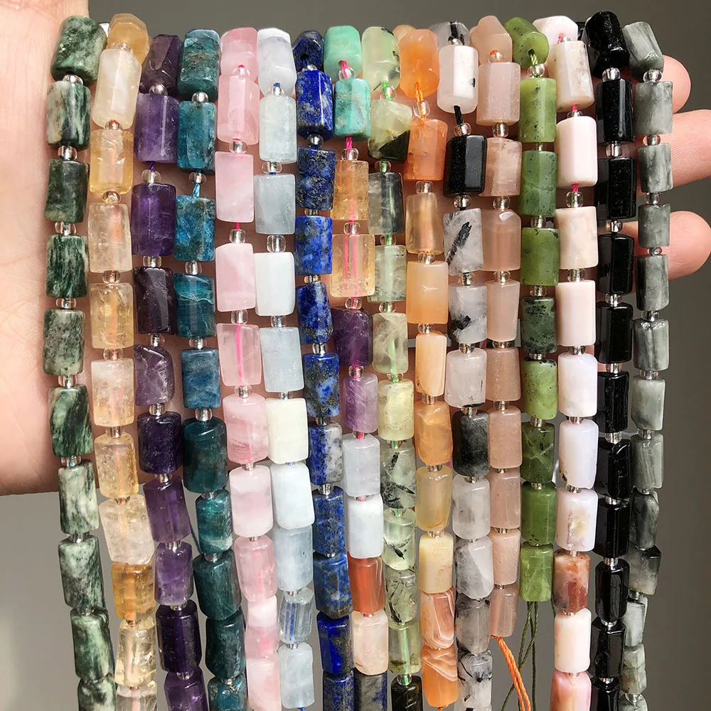 Wholesale 15Inches Cylinder Shape Sunstone/Amethysts/Lapis Lazuli Natural Stone Beads for Jewelry Making DIY