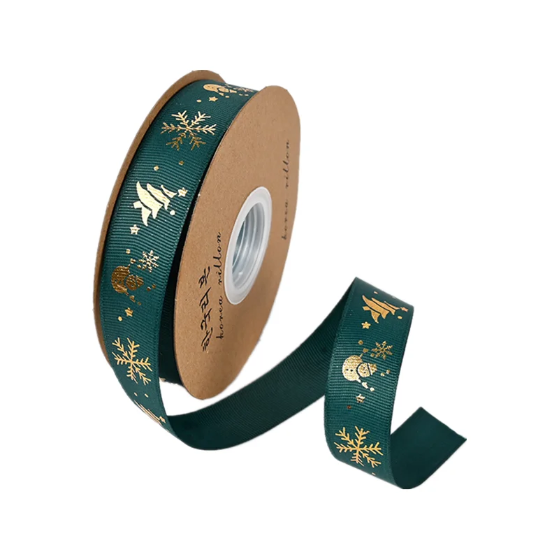 Christmas decoration polyester stain ribbon logo printed wholesale box packing stain ribbon