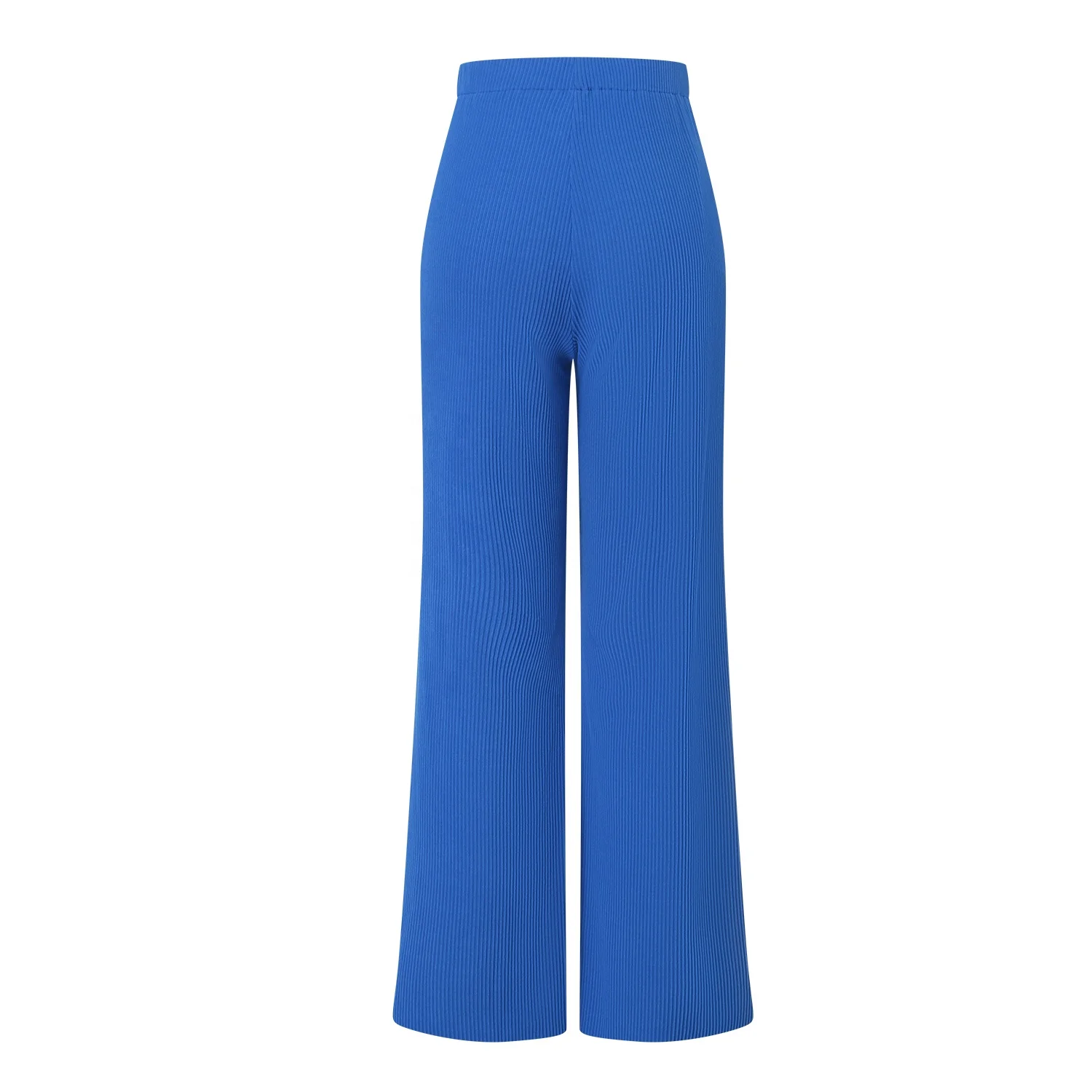 Custom Blue High Waist Solid Color Stretchy Bell Bottom Trousers Casual Flare Velvet Palazzo Long Wide  Leg Pants Ladies