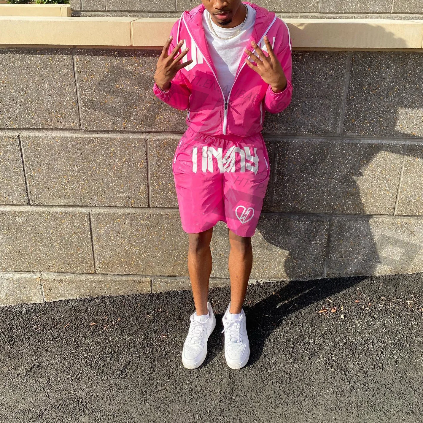 Custom jacket set sweat suit two piece short jogger streetwear mens 3m reflective windbreaker jacket tracksuit set