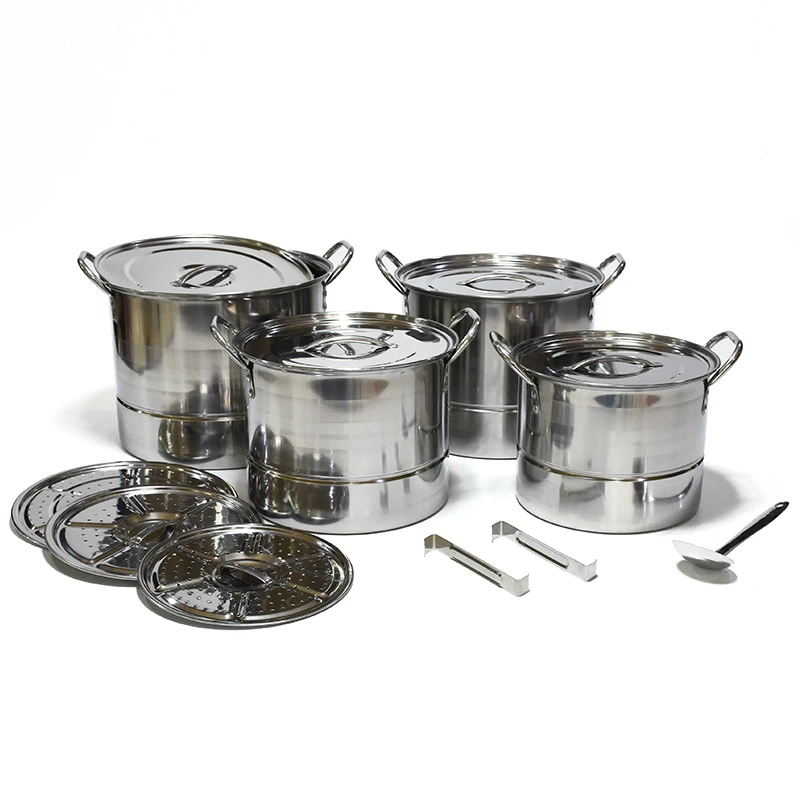 High quality durable non stick 4 pieces cookware set food grade stainless steel steamer pot food steamers
