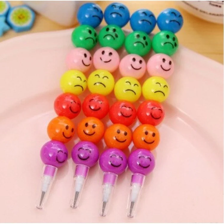 Cute 7 colors graffiti crayon expression smiley face pencil free sharpening pencil