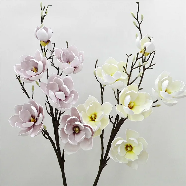 New Arrived Real Touch 6 Heads Artificial Magnolia Branches 125CM Artificial Magnolia