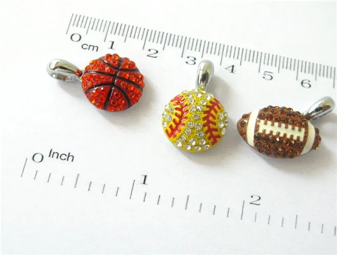 Fashion Alloy Rhinestone Baseball Football Jewelry Pendant Dangle Charms For women DIY Jewelry Pendant