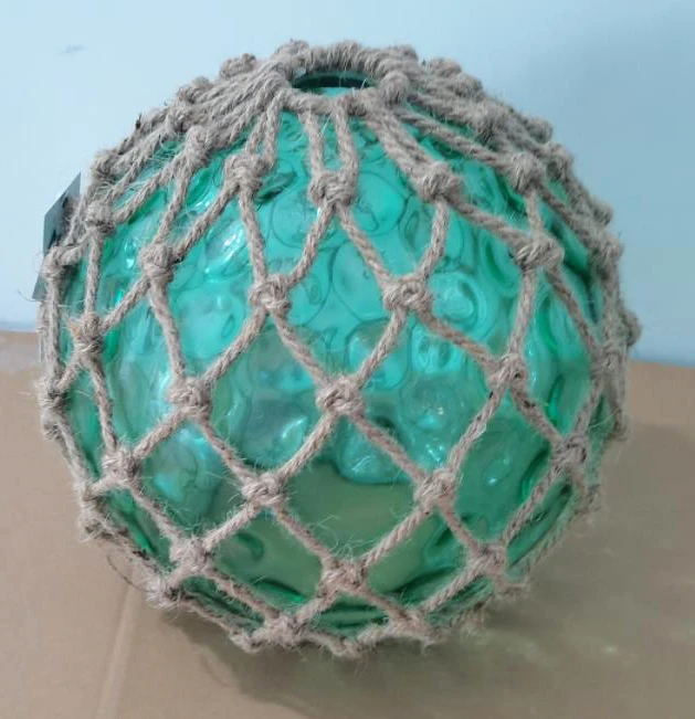 Handcraft Hemp Rope Net Glass Shade Pendant Light Blue Coastal Hanging Light Fixtures