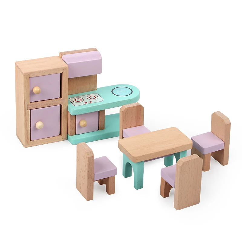 Dollhouse accessories 24 sets Pretend play wooden Mini furniture doll house