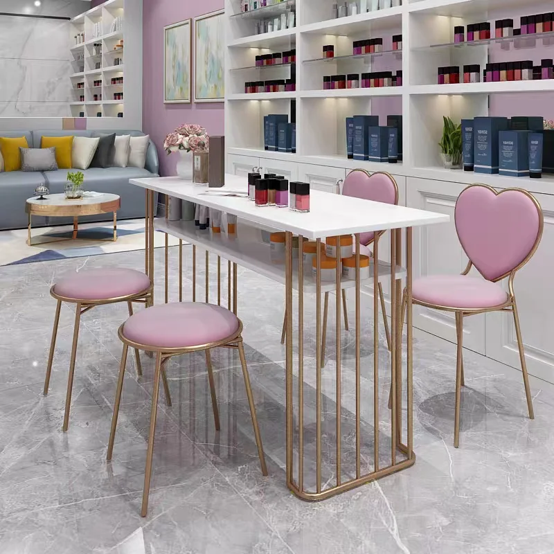 Wholesale Commercial Furniture Modern Simple Style Beauty Salon Furniture Manicure Table Light Luxury Metal Nail Table