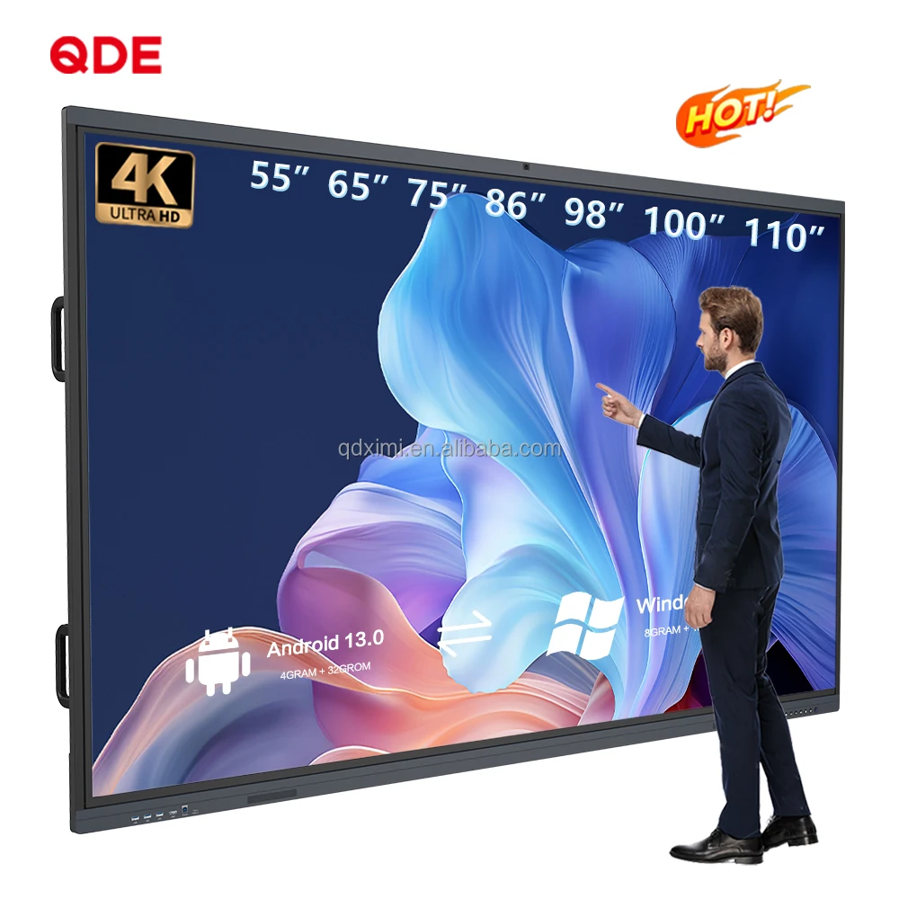 QDE 65 75 85 86 98 дюймов сенсорный экран подставка электронная доска плоская панель Интерактивная классная смарт-доска