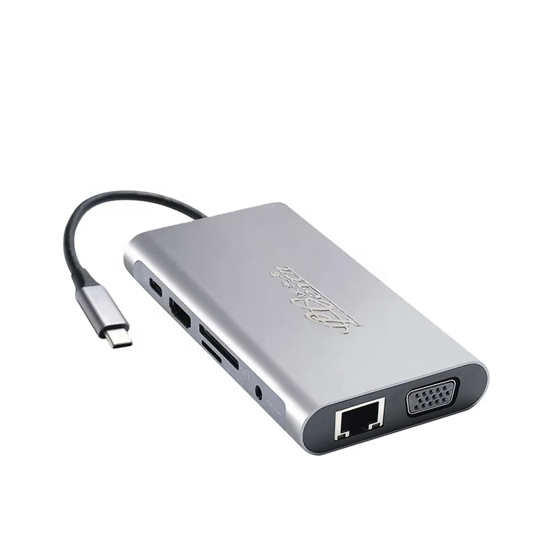 PCER Factory price 10 in 1 USB Hub USB Type-c Hub Multi-function Type-c to HDMI USB 3.0 PD TF SD Audio RJ45 VGA for computer