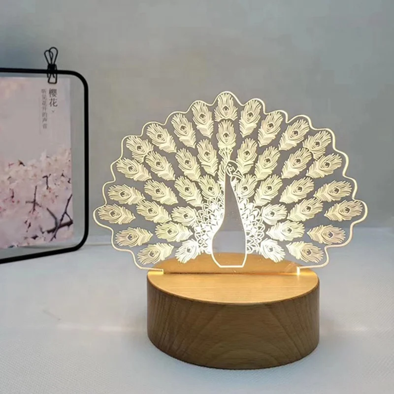 Acrylic Round 3d Led Moon Battery Powered Wooden Night Light Base For Lamp