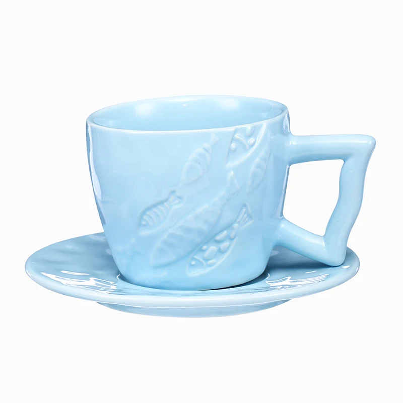 Retail Price Blue Ocean Dream High Temperature and Anti-scalding Ceramic Tea Cup and Saucer set