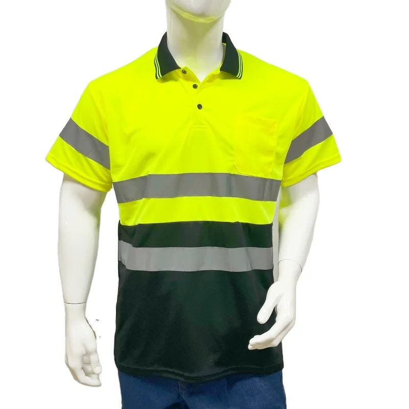 Two Tone Safety Short Sleeves Polo Shirt with Reflective Tape for Men Hi Vis Shirts Construction Work Wear