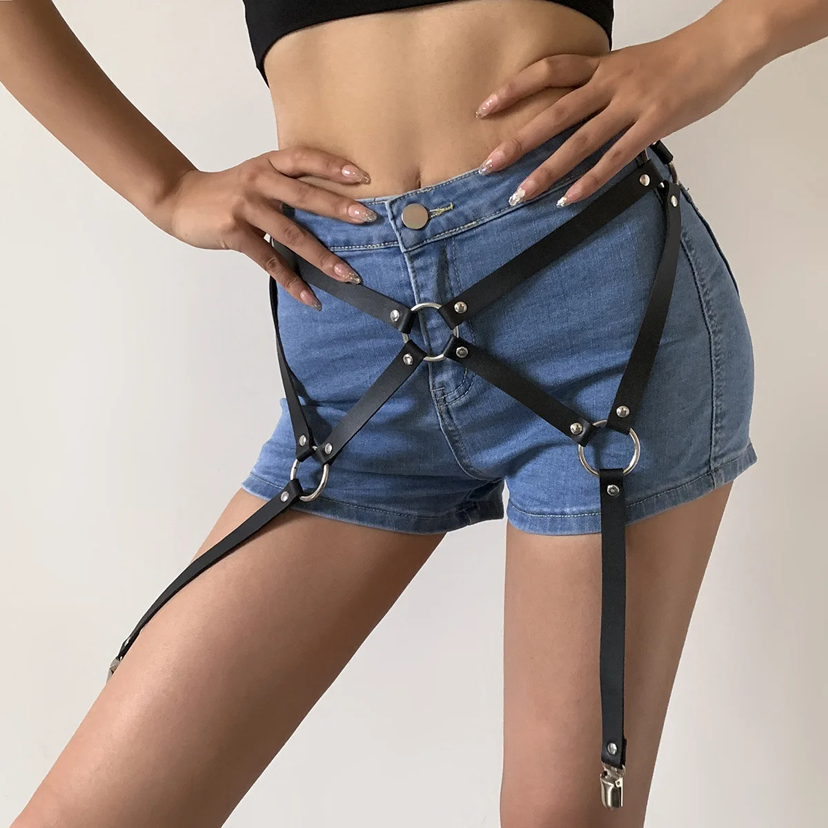 VLE Сексуальное Черное женское кожаная портупея подвязки Фетиш подвязка