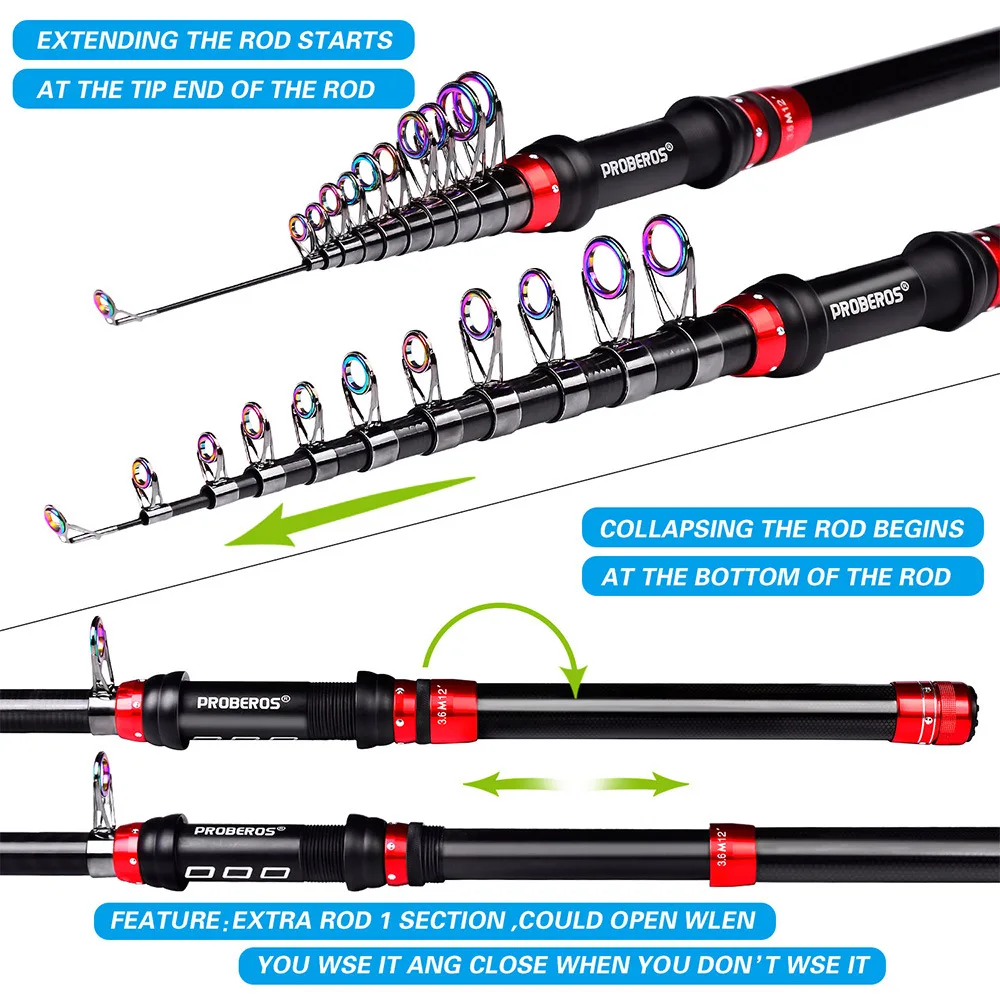 Telescopic Fishing Rod and Reel Combo Set Line Lures Kit Accessories Carrier Bag Nylon Bag Hard Carbon Fishing Lake PE 100M