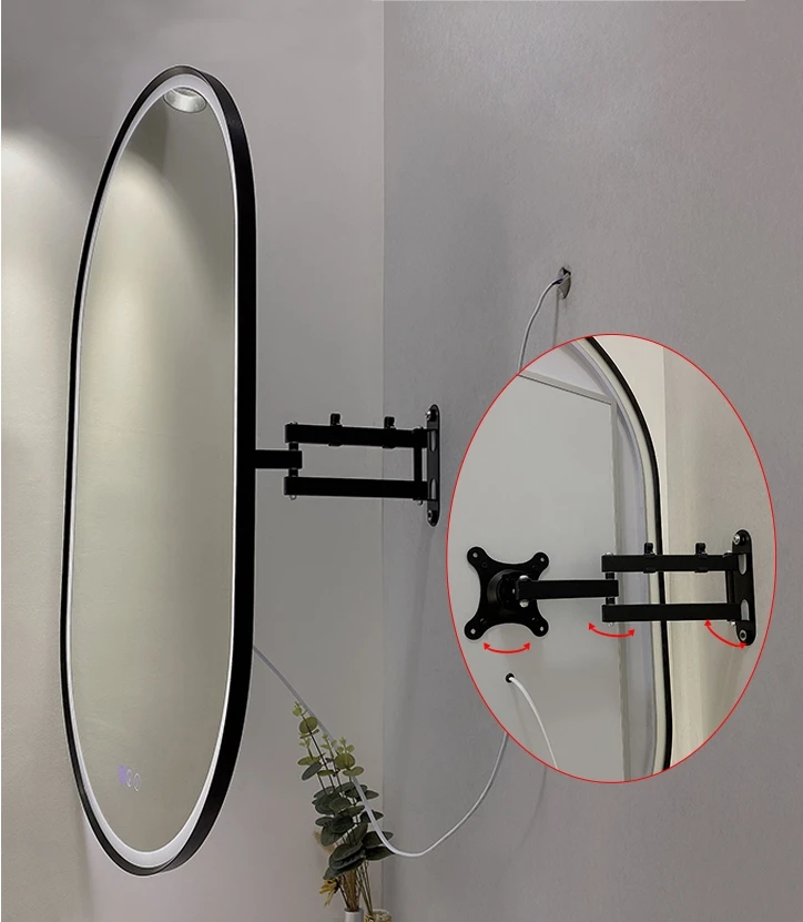 Oval corner bathroom hanging bathroom mirror rotatable telescopic led wall smart mirror with light corner mirror