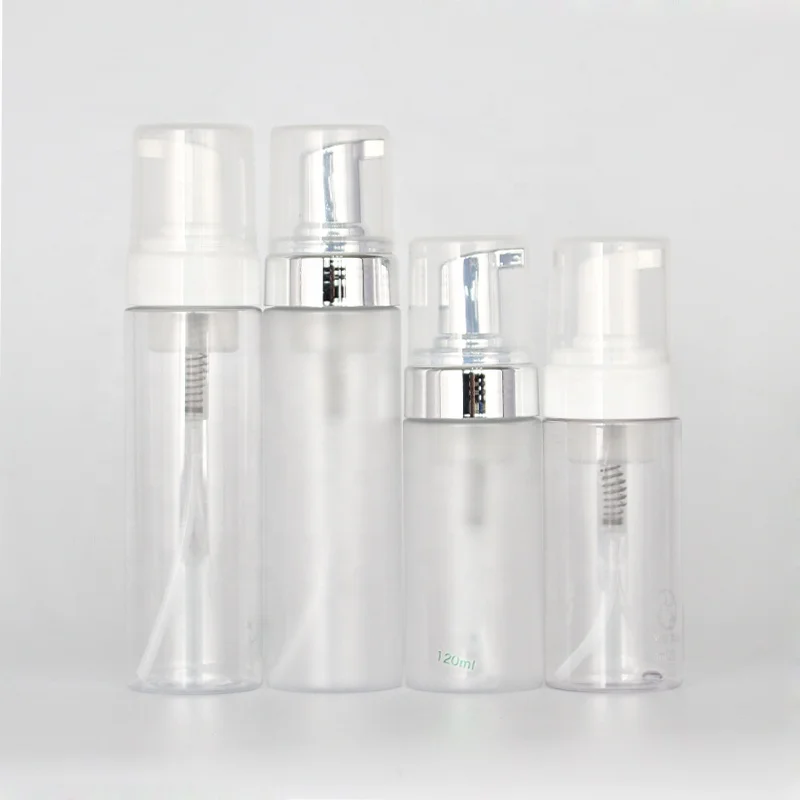 New empty cosmetic facial cleanser 100ml 150ml 200ml transparent white amber black PET plastic mousse foam pump bottle