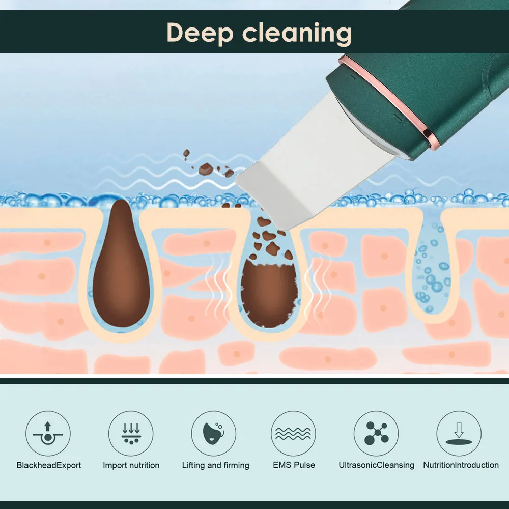 Ultrasonic Face Skin Scrubber USB Charging Facial Cleaner Vibration Blackhead Removal Exfoliating Iron Cleaner Skin Scrubber