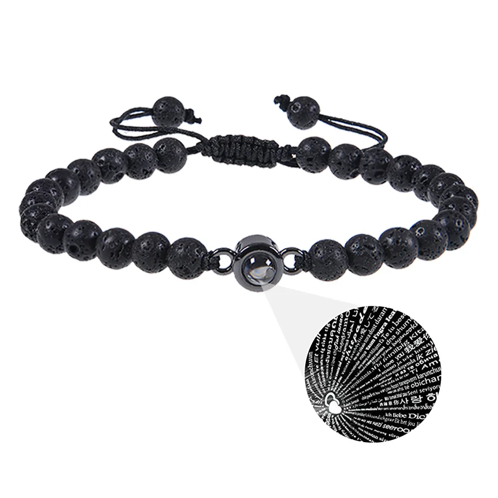 European and American fashion 100 languages projection bracelet I Love You Pink crystal frosted stone couple bracelet gift