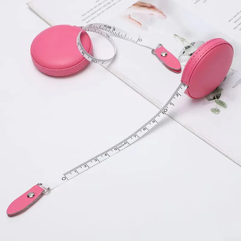 Custom Printed Logo Leather Measuring Tape Customized 1.50m Mini Round Leather Sewing Tape Measure With Keychain
