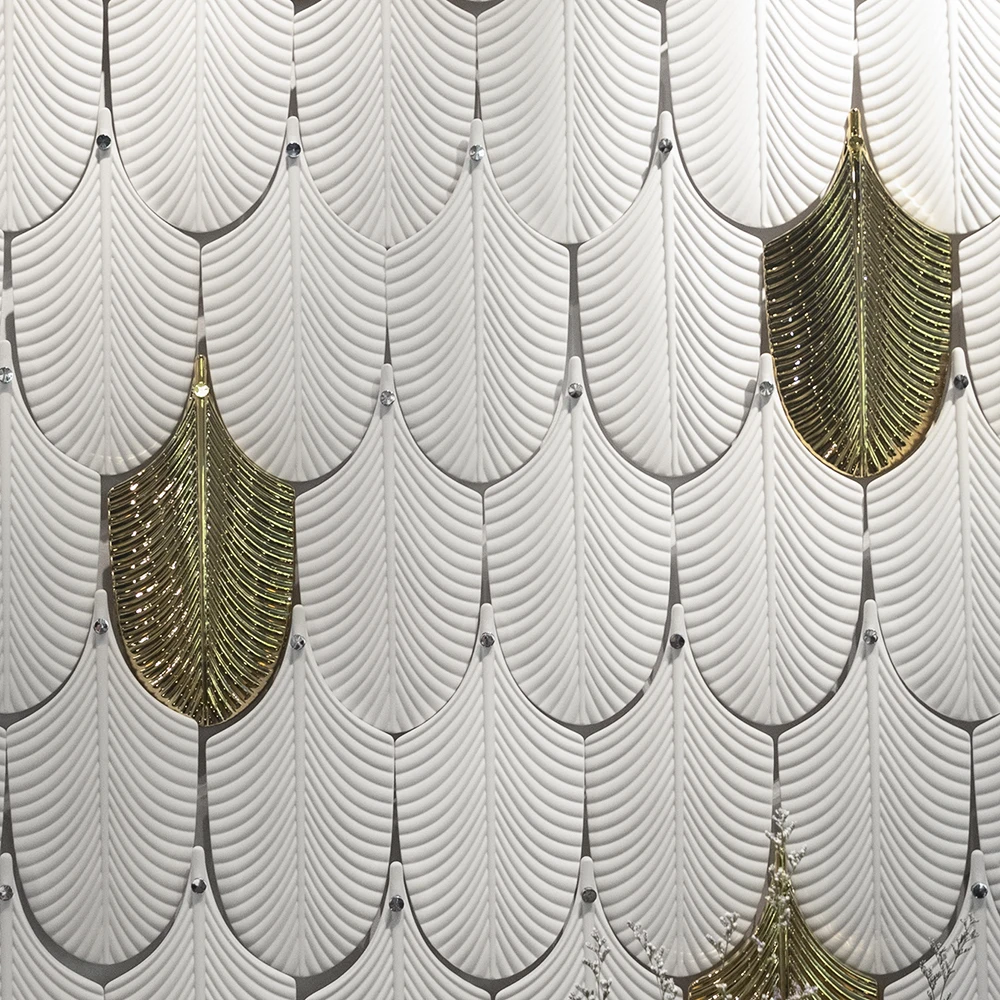 Gold luxury modern white porcelain leaf shape hanging ceramic wall art decor medallion other home decor accessories