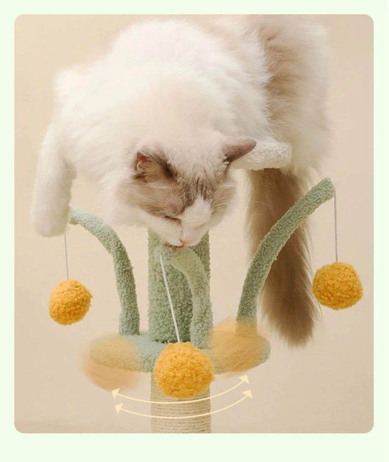 Pawise Safety Durable Cat Flower Scratching Post Wood Cat Scratch Play House With Sisal Rope Cat Tree Tower For Indoor Playing