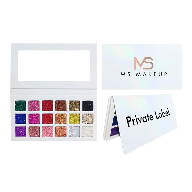 18 Colors Gliter Multichrome Eyeshadow Purple Customized White Case Private Lable Eyeshadow Palette