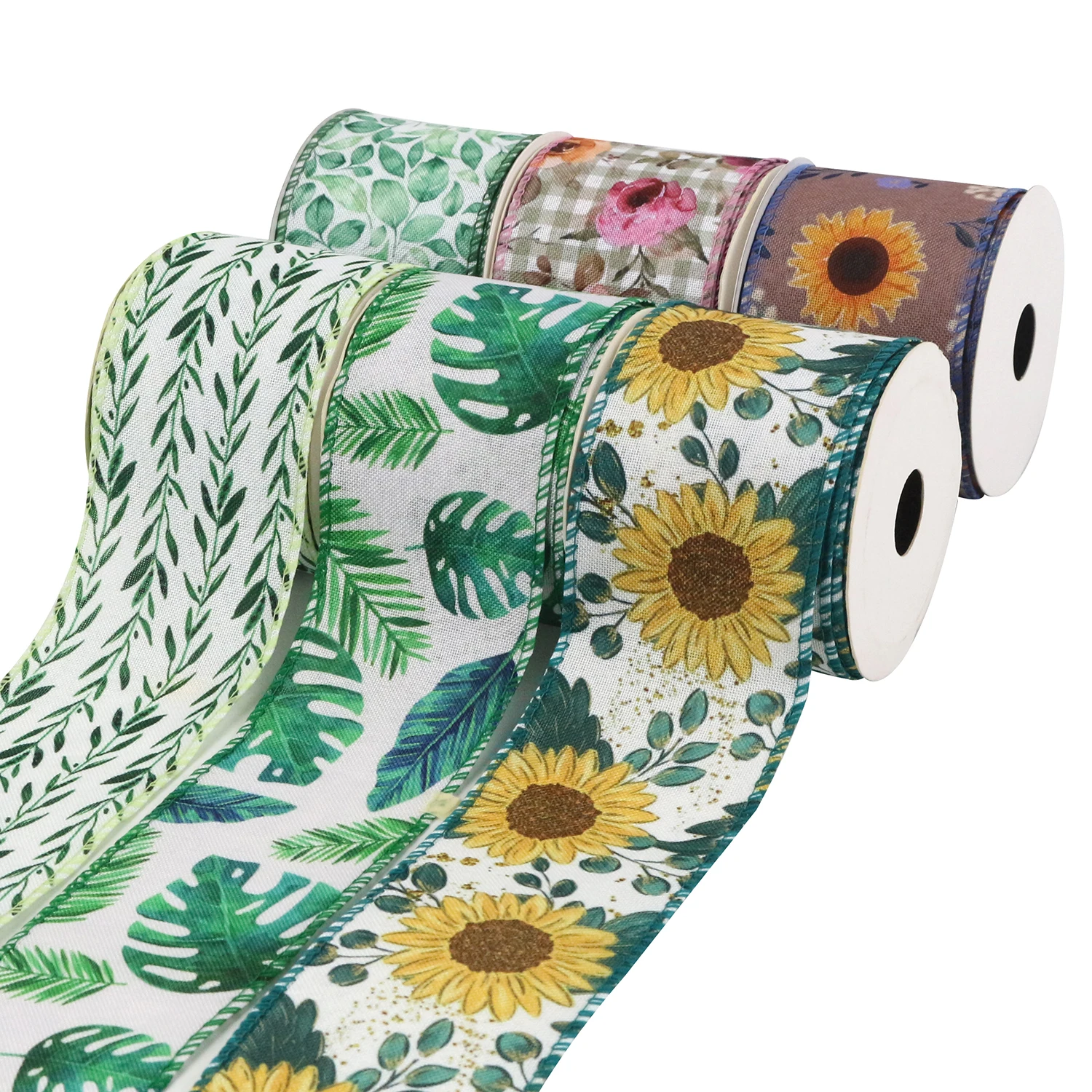 Burlap Floral Wired Edge Ribbon Customized Logo Printed Wholesale 2.5 Inch ribbons for gifts wrap